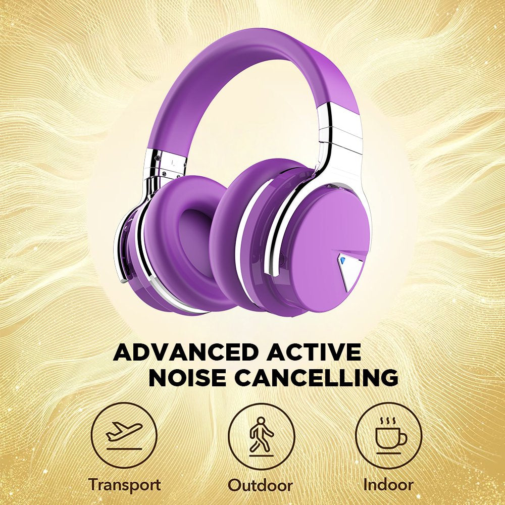 Active Noise Cancelling Headphones, Wireless over Ear Bluetooth Headphones, 30H Playtime, Hi-Res Audio, Deep Bass, for Travel, Home Office