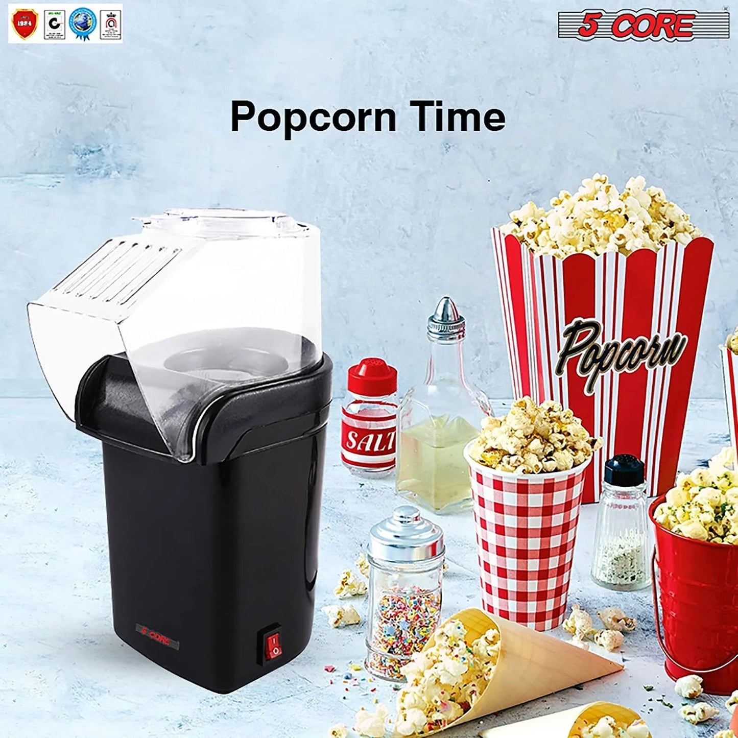 5 Core Hot Air Popcorn Machine 16 Cup Capacity • Electric Oil-Free Kernel Popper Bpa-Free Food Safe