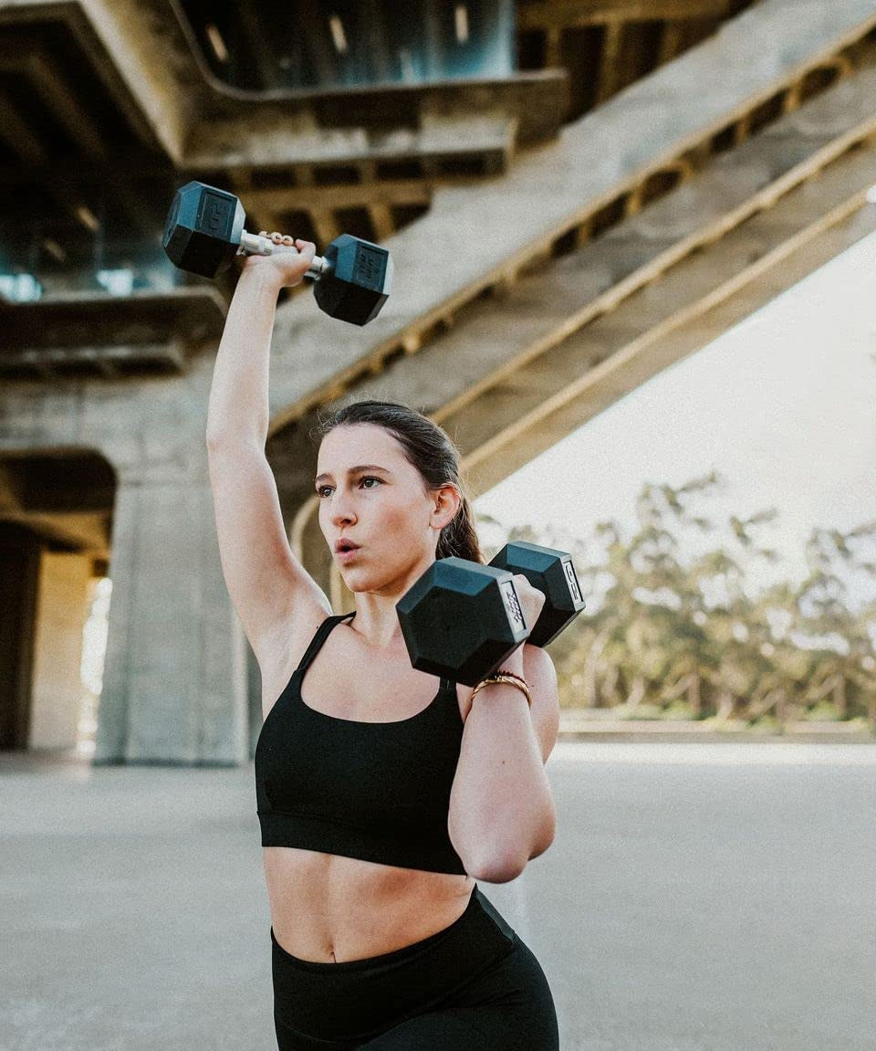 Hex Elite TPR Dumbbells - Rubber Dumbbells Designed with Chrome-Plated Steel Handles, TPU Heads, and Hexagon-Shaped Rubber-Encased Ends