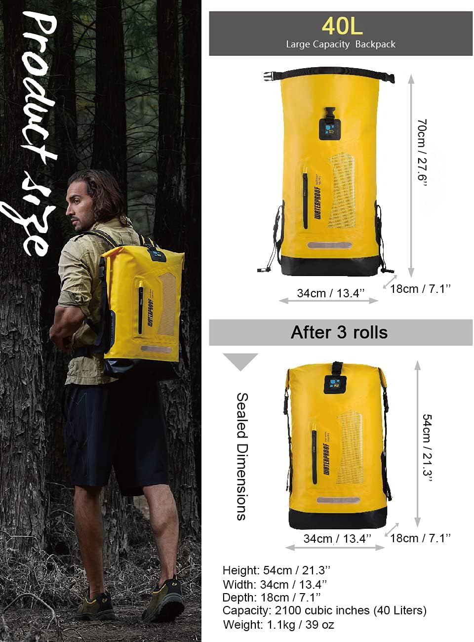 Waterproof Backpack Dry Bag 20L/30L/40L, Floating Dry Backpack Waterproof for Men, Dry Sack Waterproof Bag for Backpacking Kayak