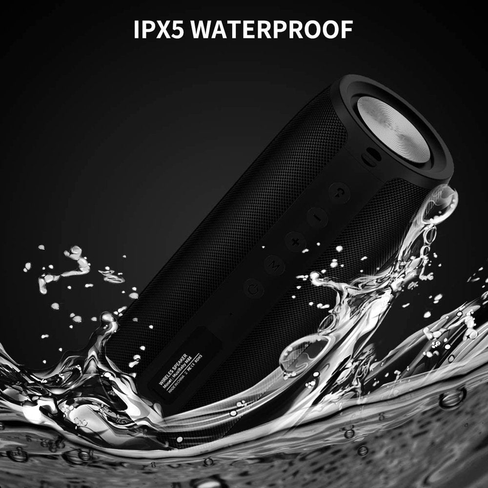 Waterproof Bluetooth Speaker Portable Wireless Speaker with Loud Stereo Sound, Black